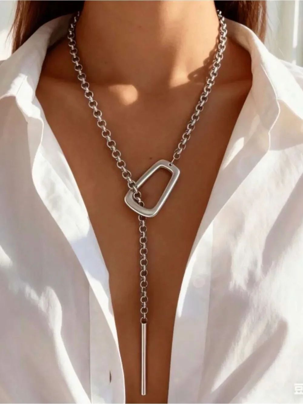 Silver Modern Lariat Necklace a2106